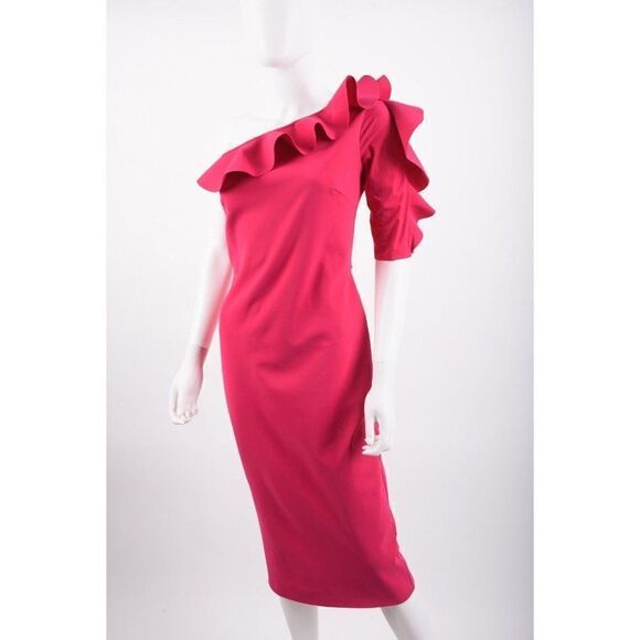 Chiara Boni Womans Aleece Dress Gown Sz 8 EU 44 Pink One Shoulder Cocktail NWT - Picture 3 of 7